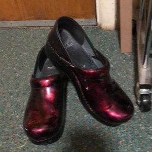 Dansko Red Metallic Clogs